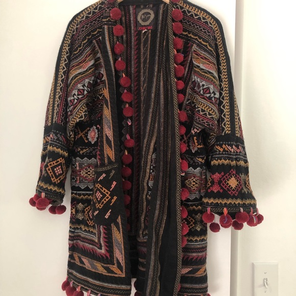 BIYA by Johnny Was Embroidered Zola Pom Pom Kimono Jacket XS (fits sizes 4-8) - Picture 3 of 9